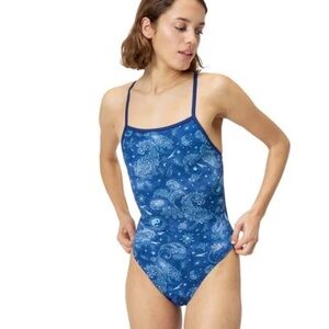 Speedo Blue Crisscross Back One-Piece Swimsuit